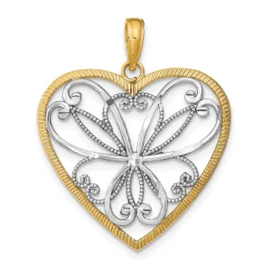 14k Yellow Gold w/Rhodium and Filigree Heart Pendant