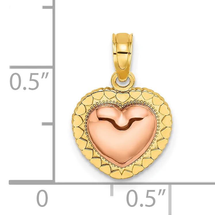 14k Yellow Rose Gold Polished Heart Beaded Design Charm Pendant