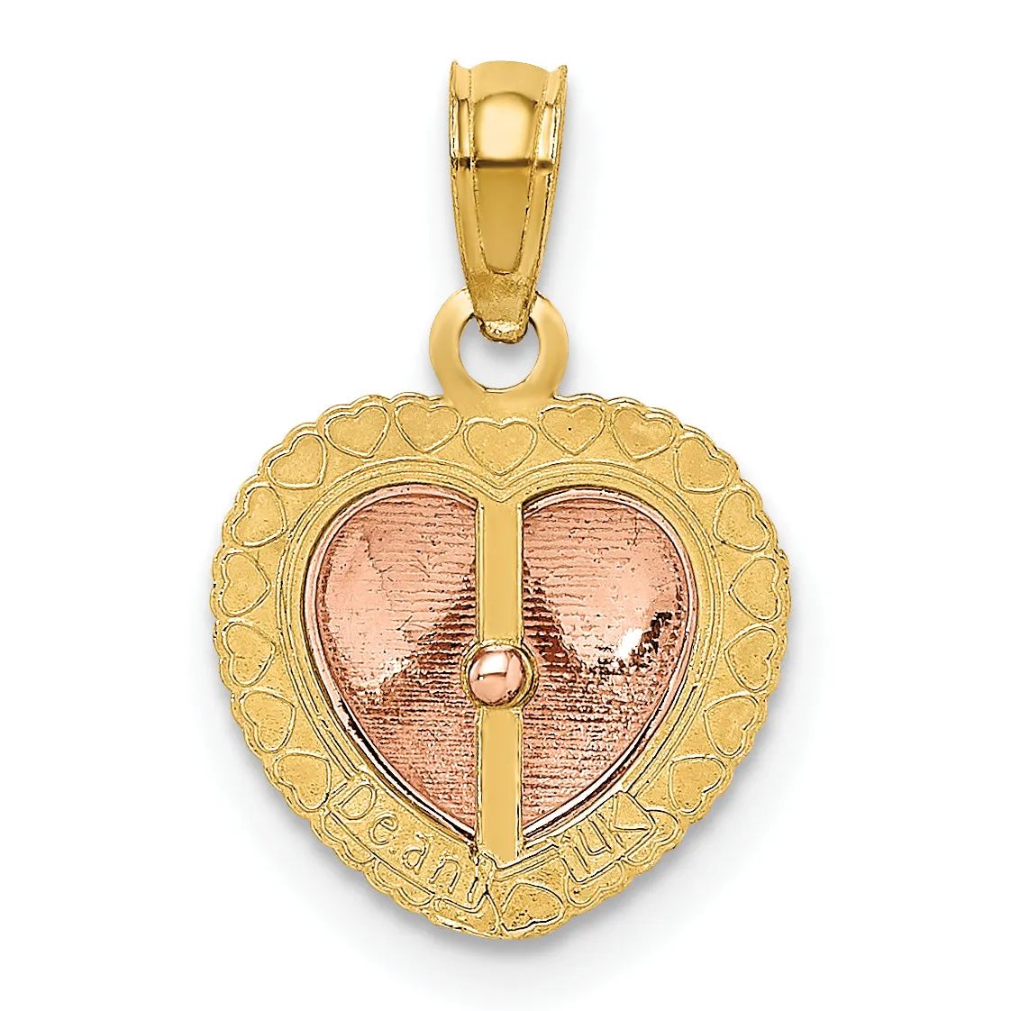 14k Yellow Rose Gold Polished Heart Beaded Design Charm Pendant