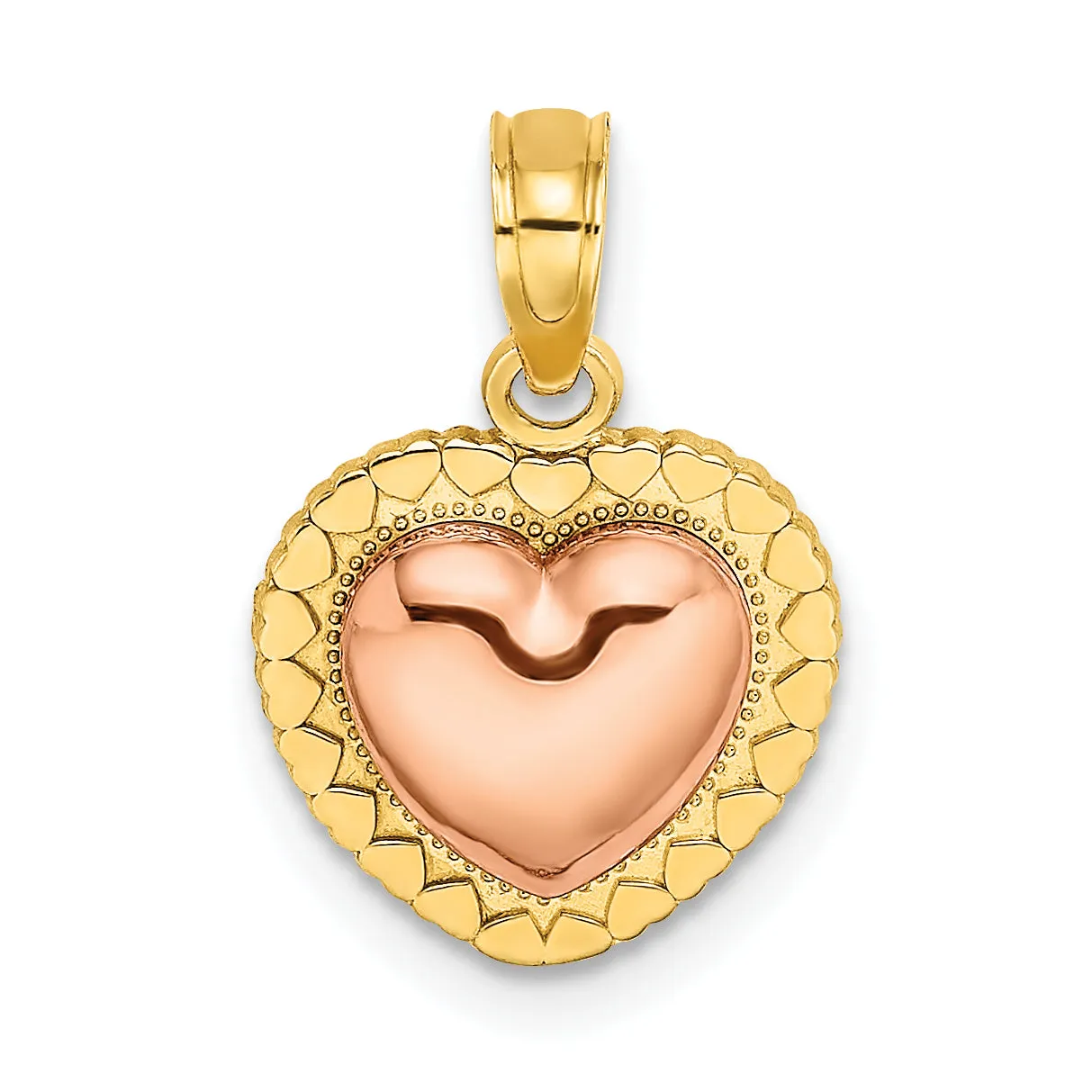 14k Yellow Rose Gold Polished Heart Beaded Design Charm Pendant