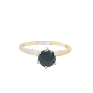 14K Yellow Round Black Diamond 1.00Ct Solitaire Engagement Ring