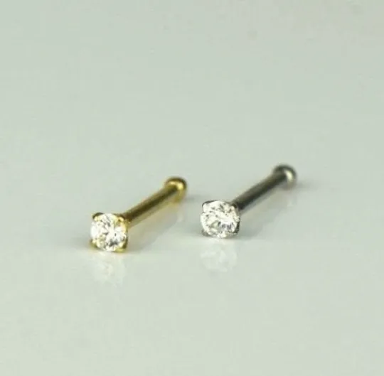 14k Yellow/White Gold CZ Round Nose Piercing / Stud Nose Piercing / Nose Ring / Women's Nose Ring / Piercing / Aretes Para La Nariz / CZ Nose Ring / Aretes de La Nariz En Oro Real con Piedra