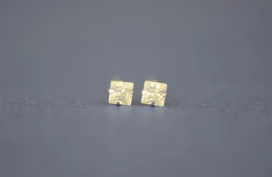 14K Yellow/White Gold Square CZ Princess Cut Stud Earrings for Womens Mens Kids / Everyday Earrings Jewelry / Aretes en Oro Solido Real para Mujer