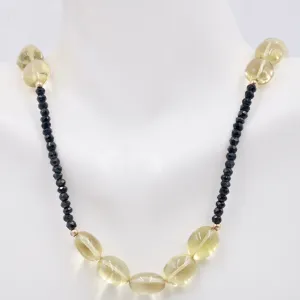 14KY Lemon Citrine w/ Black Spinel Gemstone Necklace Quartz Necklace Citrine Necklace Spinel Necklace Gemstone Beaded Necklace SKU 108931