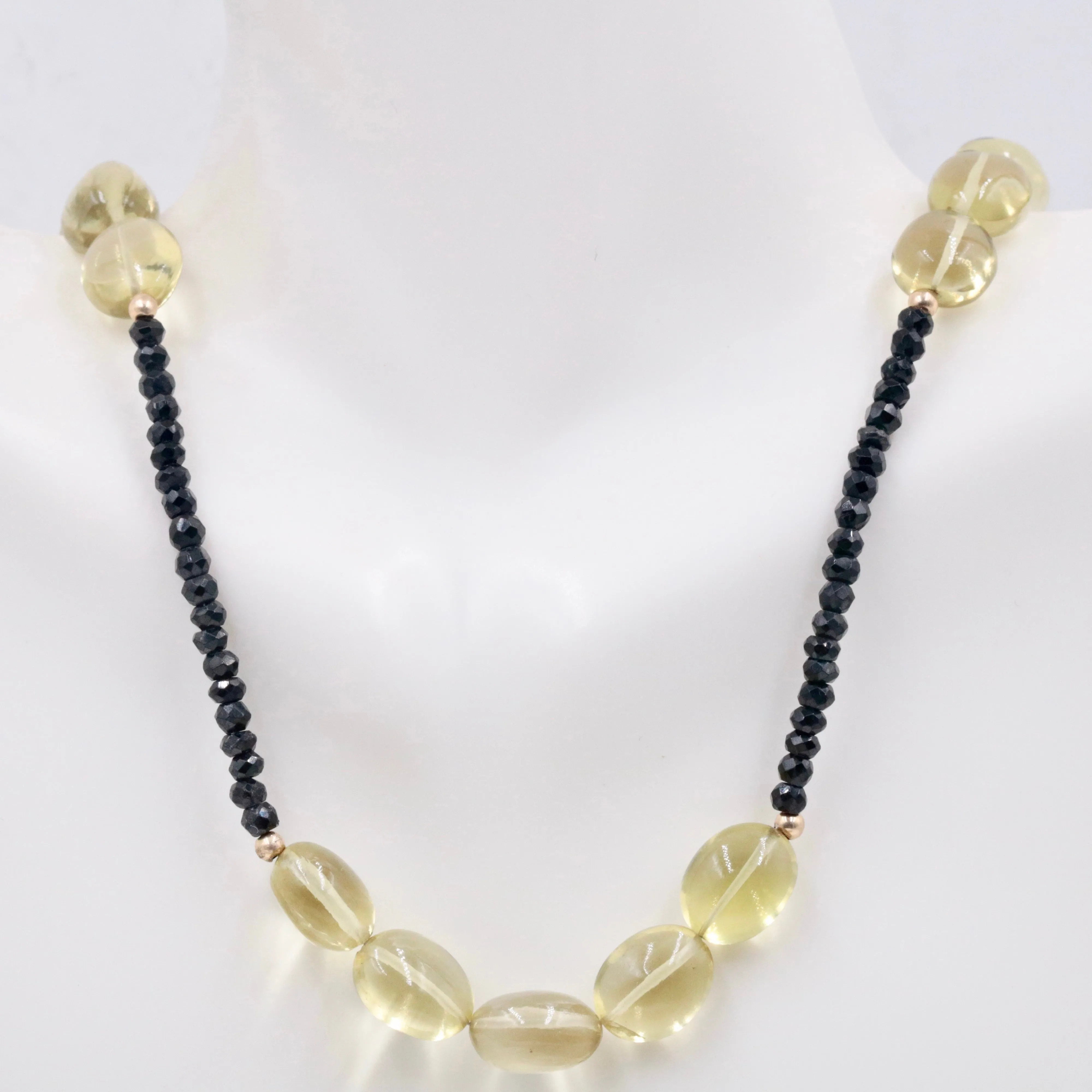 14KY Lemon Citrine w/ Black Spinel Gemstone Necklace Quartz Necklace Citrine Necklace Spinel Necklace Gemstone Beaded Necklace SKU 108931