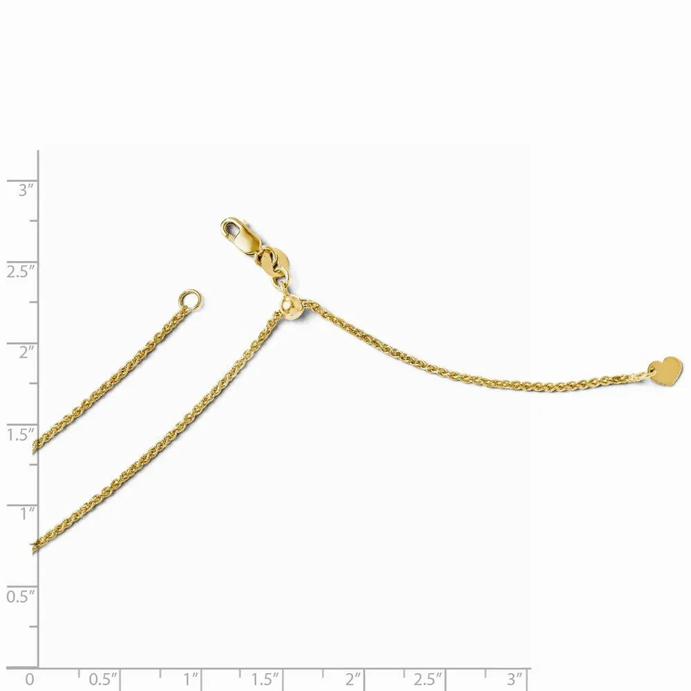 1.4mm 14k Yellow Gold Adjustable Solid Wheat Chain Necklace