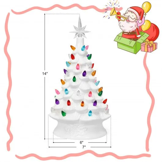 14" Pre-Lit Hand-Painted Ceramic Tabletop Christmas Tree