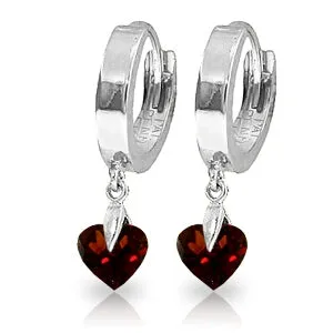 1.5 Carat 14K Solid White Gold Hoop Earrings Natural Garnet