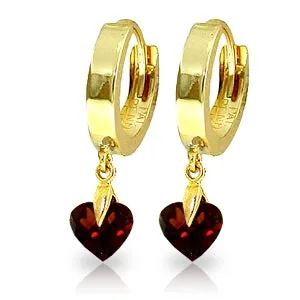 1.5 Carat 14K Solid Yellow Gold Hoop Earrings Natural Garnet