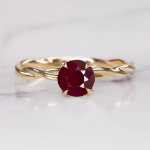 1.5 CARAT NATURAL RUBY SOLITAIRE RING ROUND CUT 14k YELLOW GOLD TWIST COCKTAIL