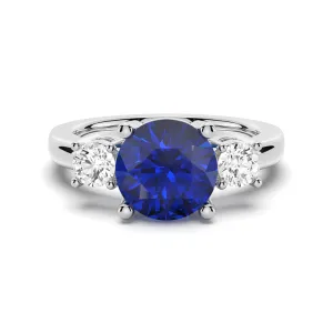 1.5 CT. Classic Three Stone  Blue Sapphire and White Sapphire Ring