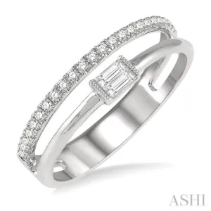 1/5 ctw Double Row Baguette and Round Diamond Fashion Ring in 14K White Gold