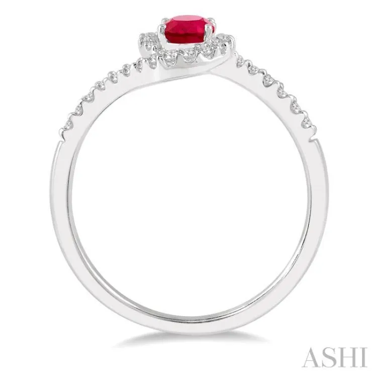 1/5 Ctw Embraced Oval Shape 6x4mm Ruby & Round Cut Diamond Precious Ring in 10K White Gold