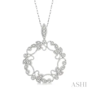 1/5 ctw Lattice Paisley Round Cut Diamond Circle Pendant With Chain in 10K White Gold