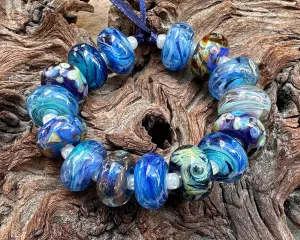 15 Eclectic Blue Mix Lampwork Beads Set SRA