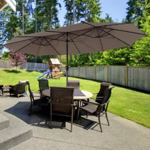 15 Feet Double-Sided Patio Umbrella with 48 LED Lights-Brown