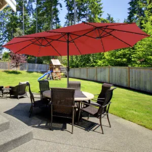 15 Feet Double-Sided Patio Umbrella with 48 LED Lights-Dark Red