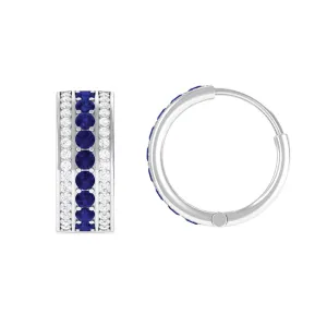 1.50 CT Blue Sapphire and Diamond Statement Hoop Earrings