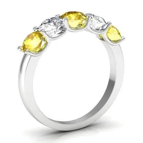 1.50cttw U Prong Yellow Sapphire and Diamond Five Stone Band