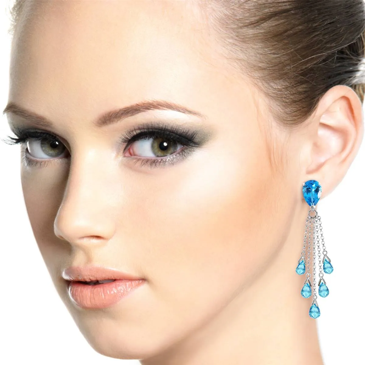 15.5 Carat 14K Solid White Gold The Chosen Path Blue Topaz Earrings