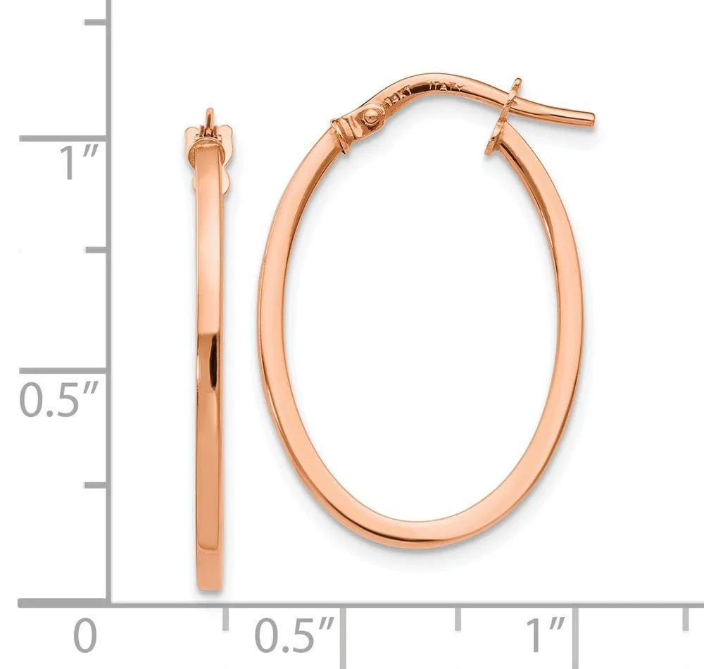 1.5mm Square Tube Oval Hoop Earrings in 14k Rose Gold, 26mm (1 Inch)