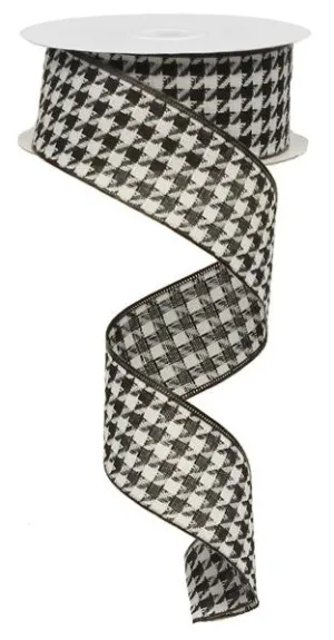 1.5" Black & White Houndstooth Ribbon - 10yds