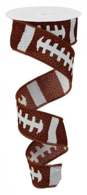 1.5" Football Lace Ribbon - Brown and White - 10Yds