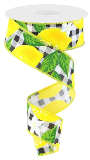 1.5" Lemon Check Ribbon: Black/White - 10yds