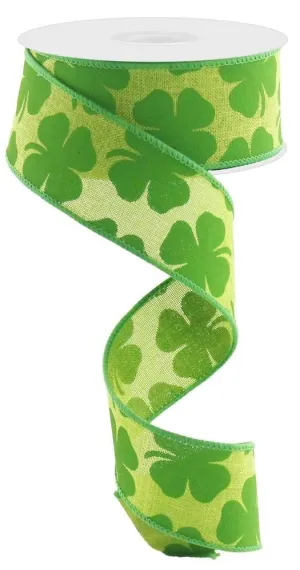 1.5" Linen Shamrock Ribbon: Fresh Green - 10yds