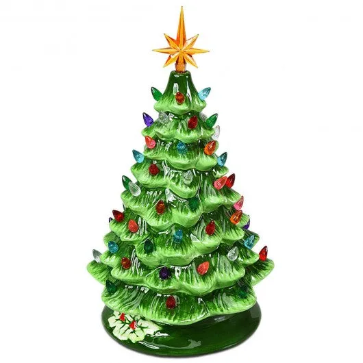 15" Pre-Lit Hand-Painted Ceramic Christmas Tree-Green