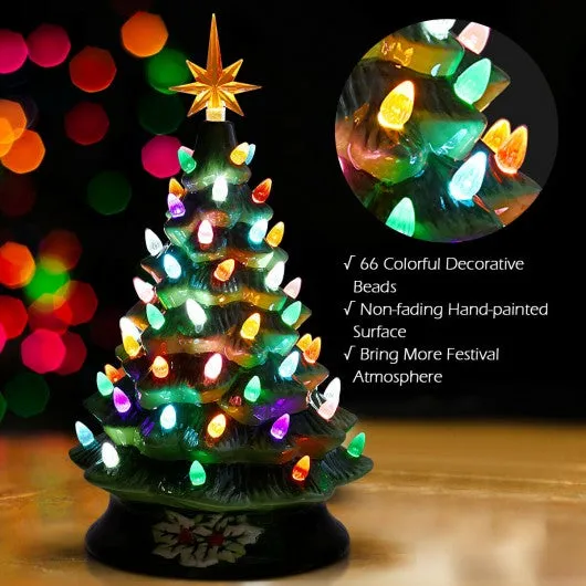 15" Pre-Lit Hand-Painted Ceramic Christmas Tree-Green