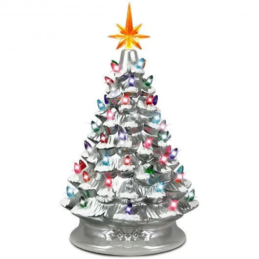 15" Pre-Lit Hand-Painted Ceramic Christmas Tree-Silver