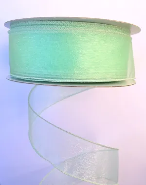 1.5" Sheer Wired Ribbon: Mint Green (25yds)