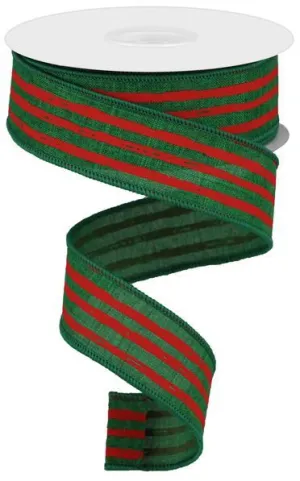 1.5"x10yd Irregular Stripes On Royal Burlap, Emerald/Red  MY24 OB3P