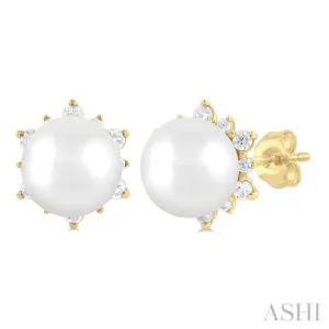 1/6 ctw Petite 5.50  MM Cultured Pearl and Round Cut Diamond Fashion Stud Earring in 10K Yellow Gold