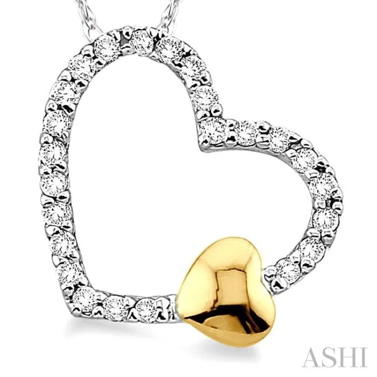 1/6 Ctw Round Cut Diamond Floating Heart Pendant in 10K White and Yellow Gold with Chain