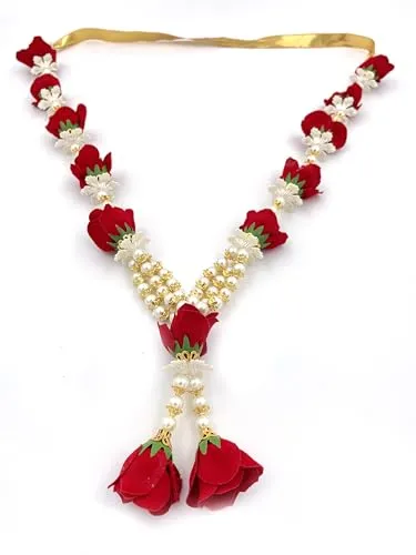 (16 Inch) Artificial Velvet Rose Flower Garland for Photo Frame | Pearl Moti Mala for God Idol Photos and Loved Ones