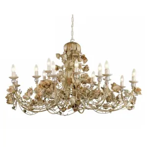 16 Lamp Gold Metal Chandelier With Roses & Premium Elements