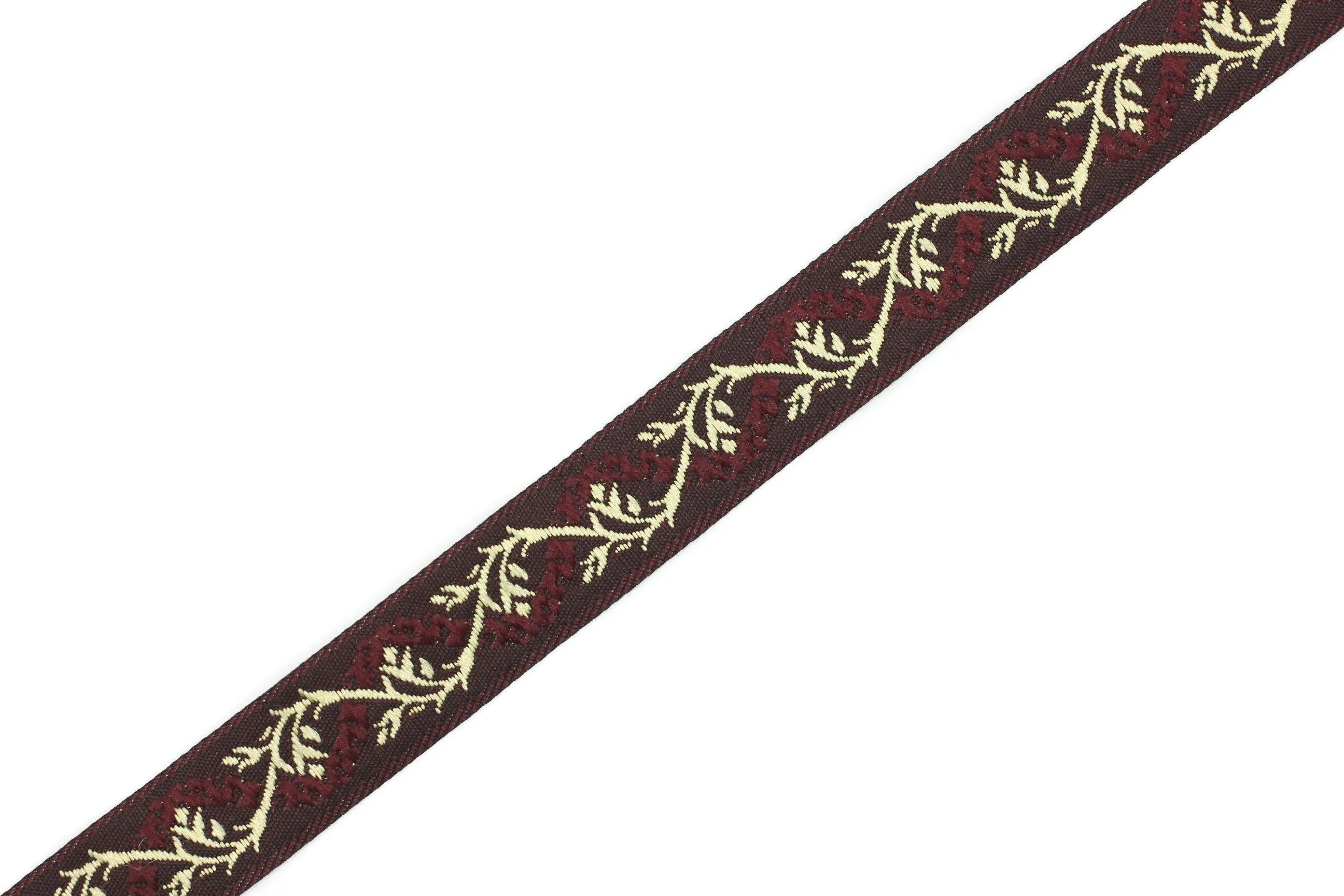 16 mm Claret Red&Gold Tulips embroidered jacquard Ribbons (0.62 inches), Jacquard trim, craft supplies, collar supply, sewing trim, 16094