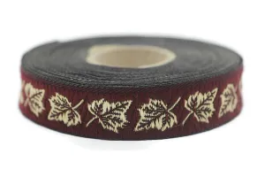 16 mm Red&Gold Sycamore Embroidered Jacquard Ribbons (0.62 inches), Jacquard Trim, Craft Supplies, Collar Supply, Sewing Trim, 16086