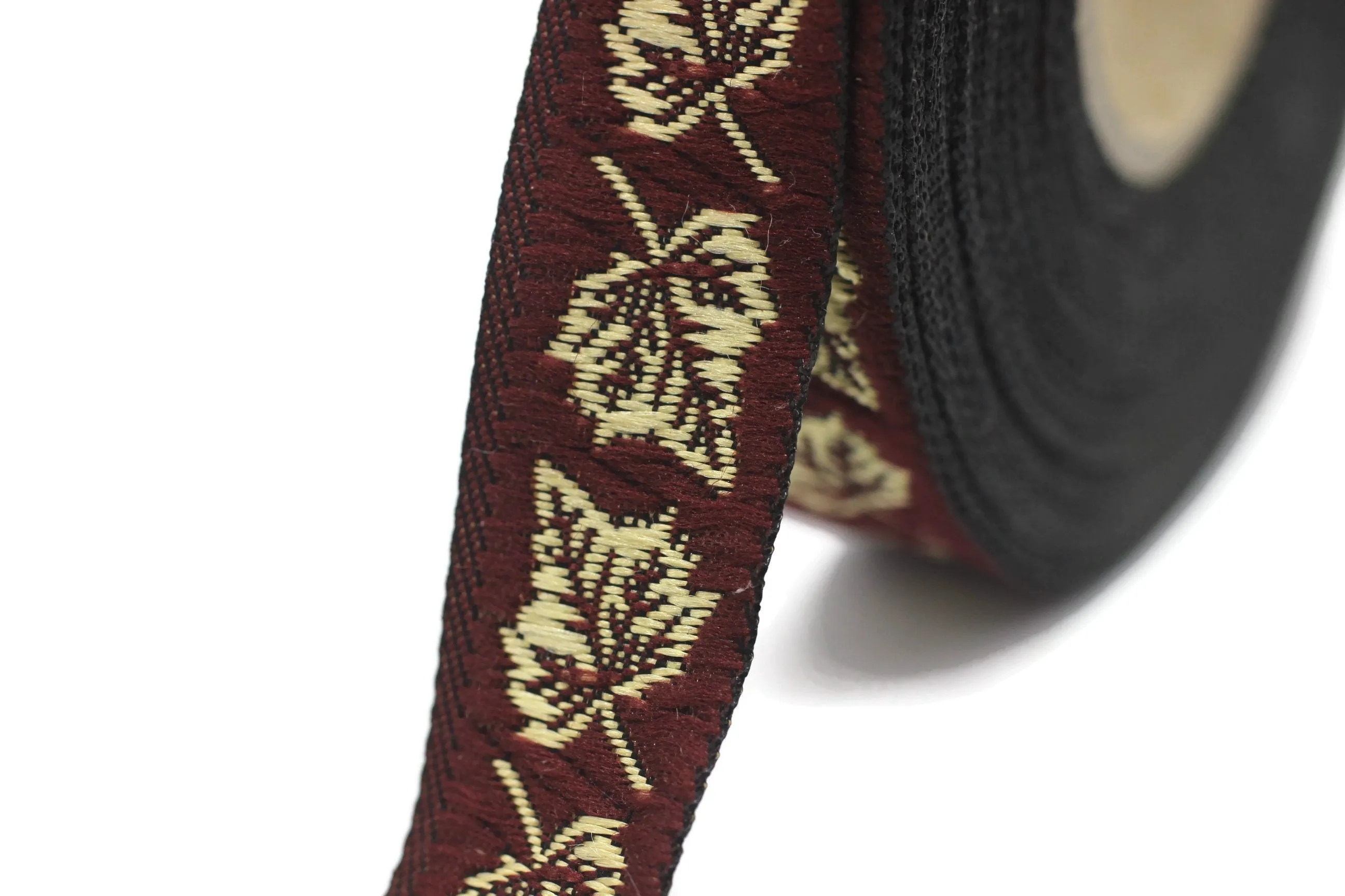 16 mm Red&Gold Sycamore Embroidered Jacquard Ribbons (0.62 inches), Jacquard Trim, Craft Supplies, Collar Supply, Sewing Trim, 16086