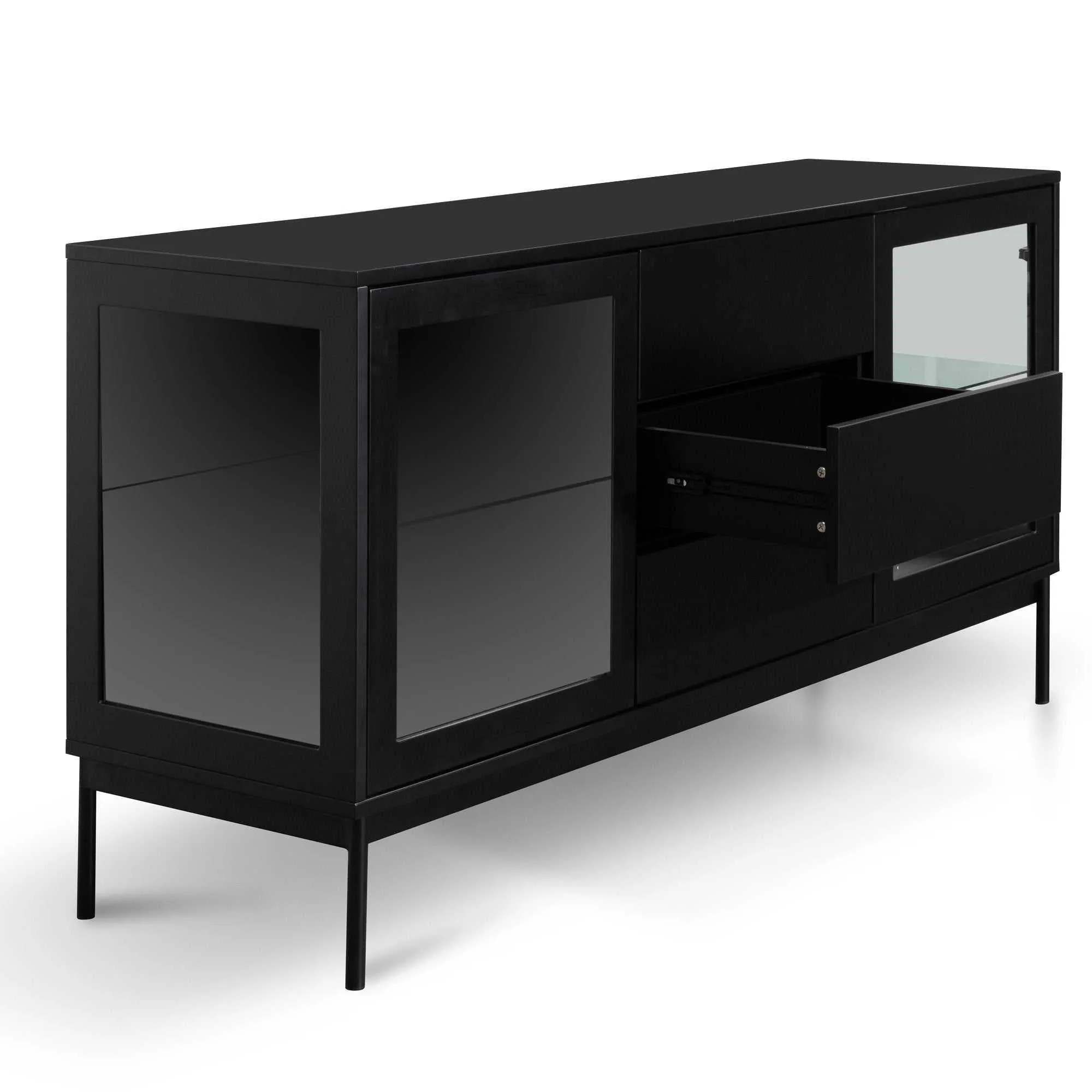 160cm Sideboard Unit - Black with Glass Door and Self