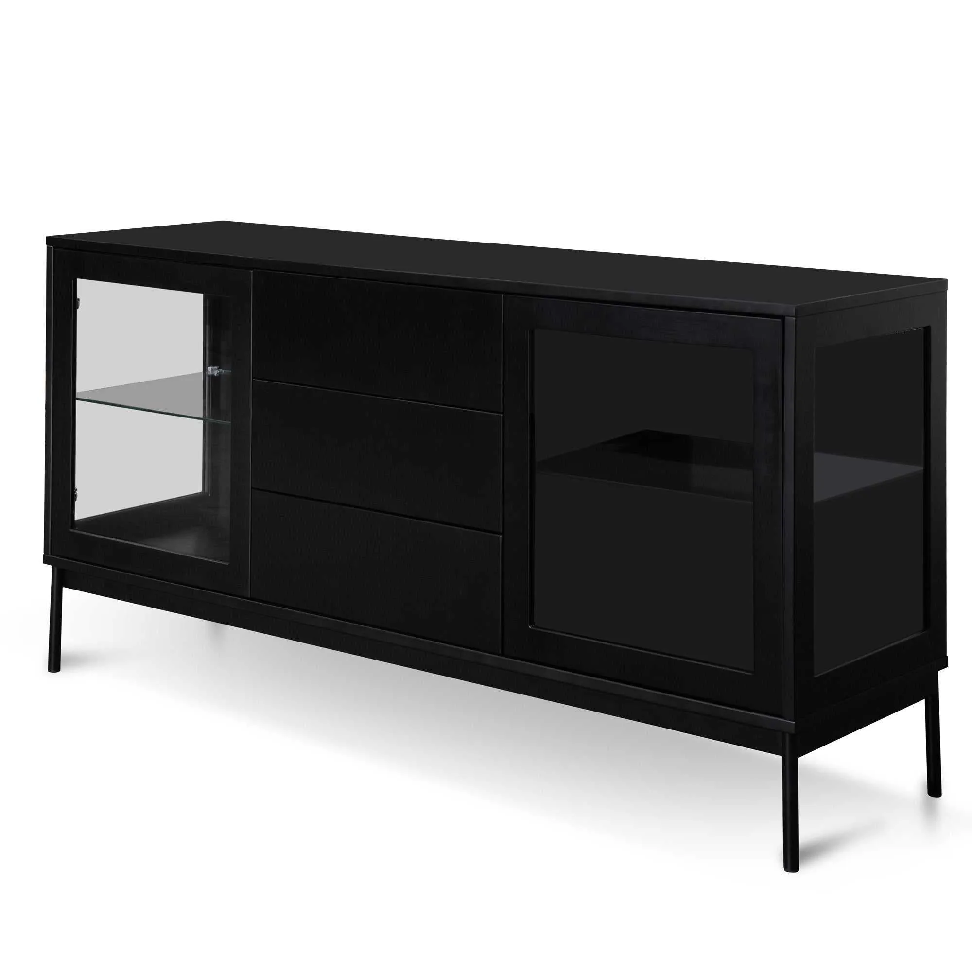 160cm Sideboard Unit - Black with Glass Door and Self