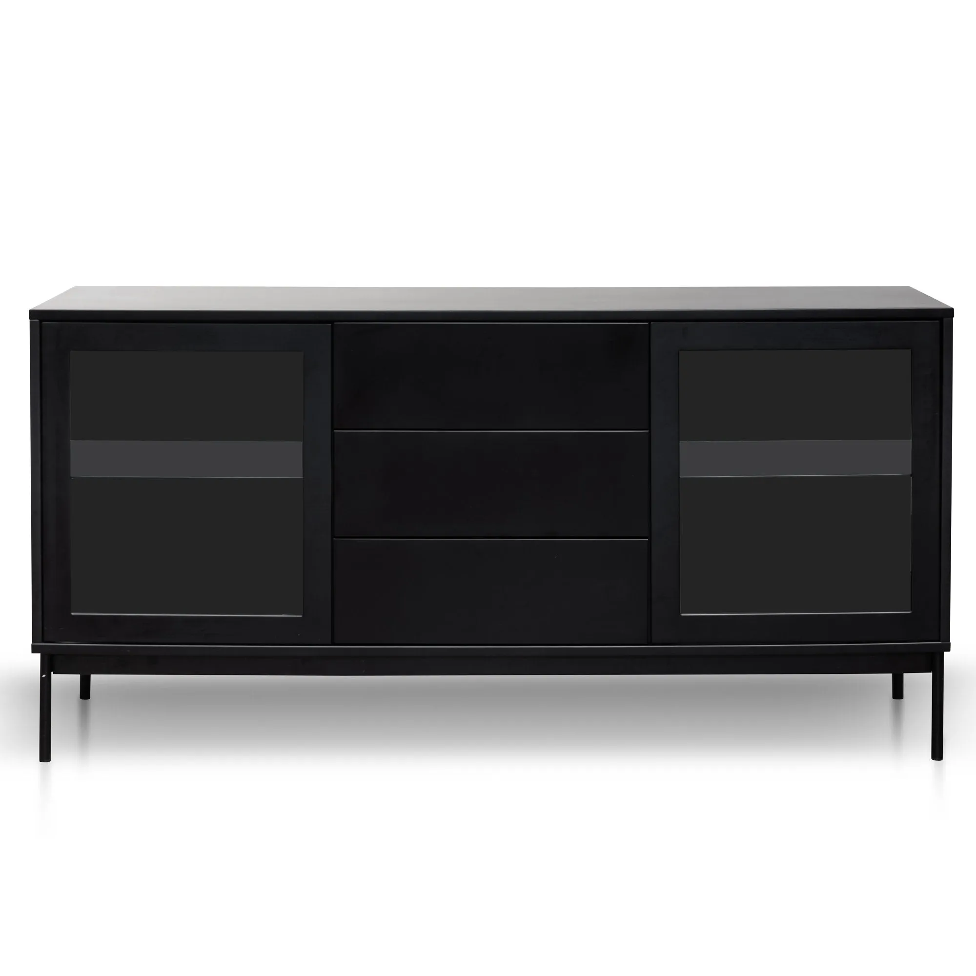 160cm Sideboard Unit - Black with Glass Door and Self