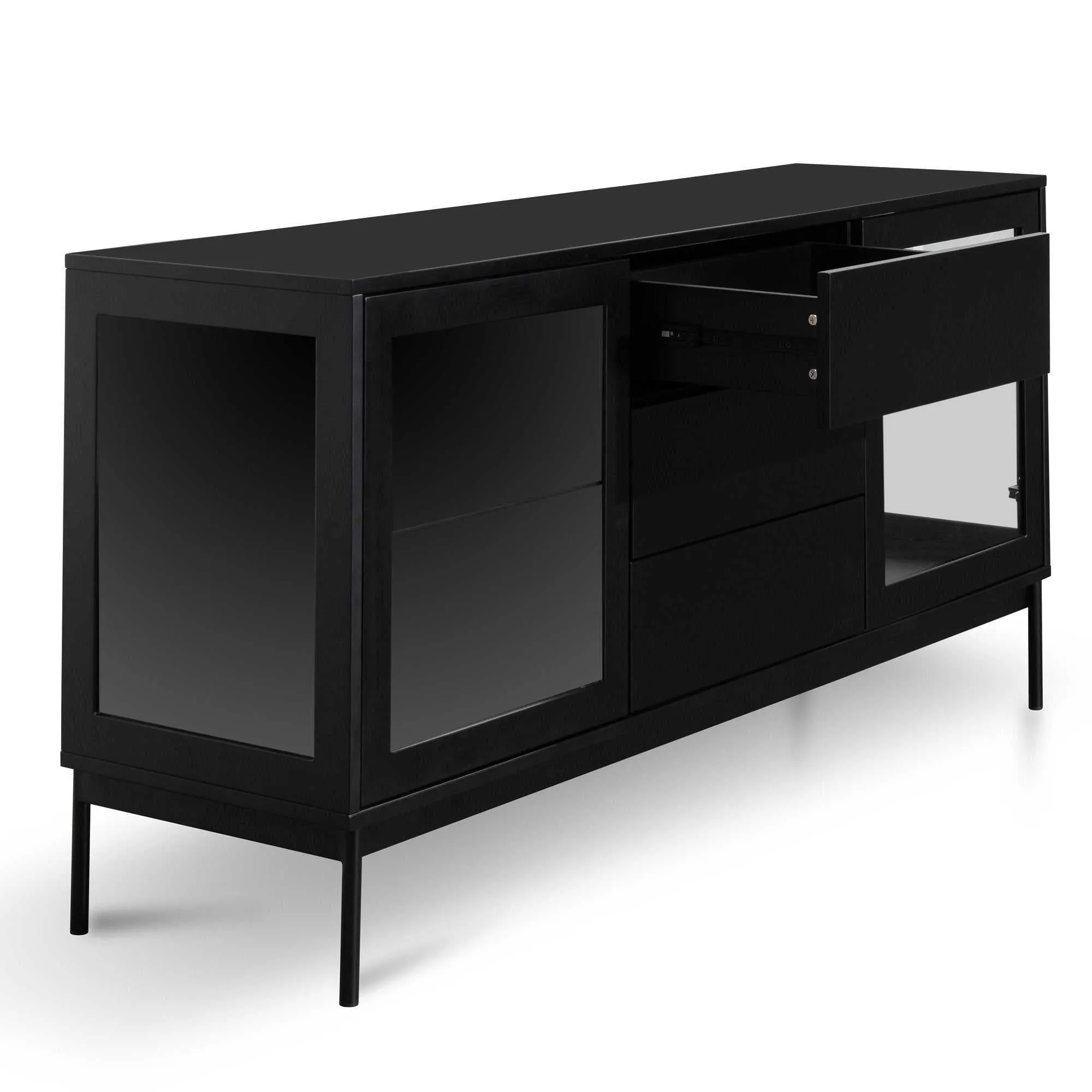 160cm Sideboard Unit - Black with Glass Door and Self