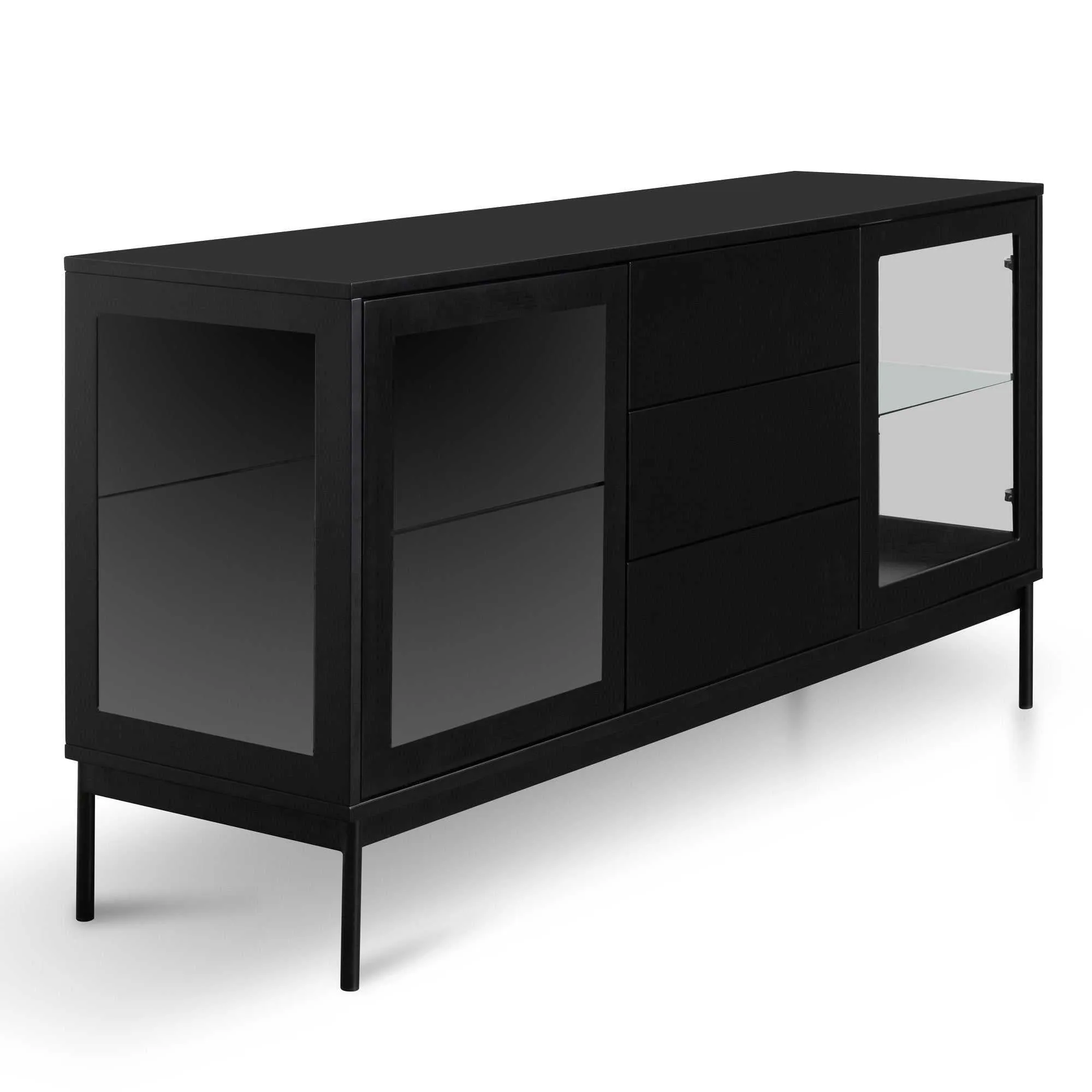 160cm Sideboard Unit - Black with Glass Door and Self