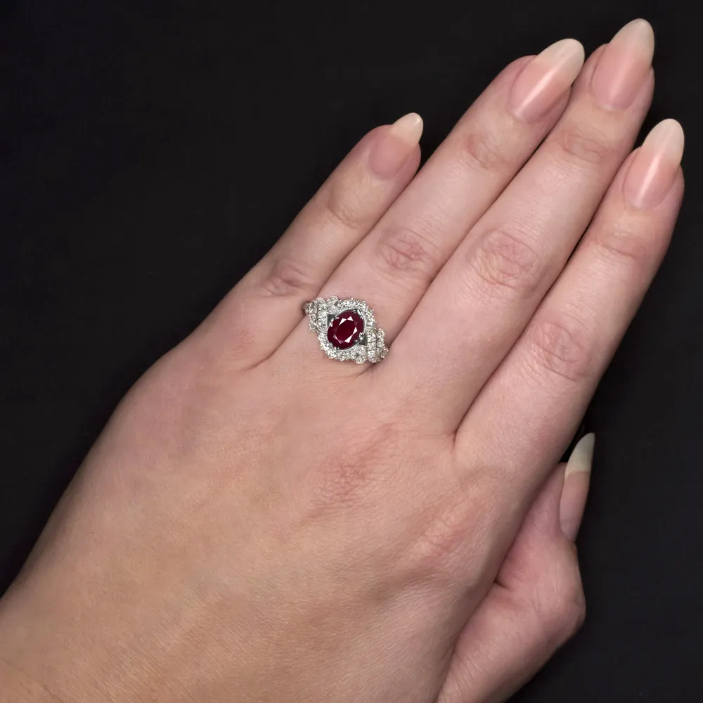 1.60ct RUBY DIAMOND VINTAGE STYLE RING OVAL CUT COCKTAIL ENGAGEMENT NATURAL RED