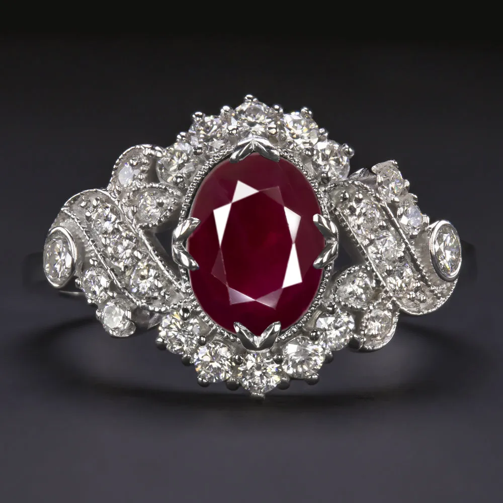 1.60ct RUBY DIAMOND VINTAGE STYLE RING OVAL CUT COCKTAIL ENGAGEMENT NATURAL RED