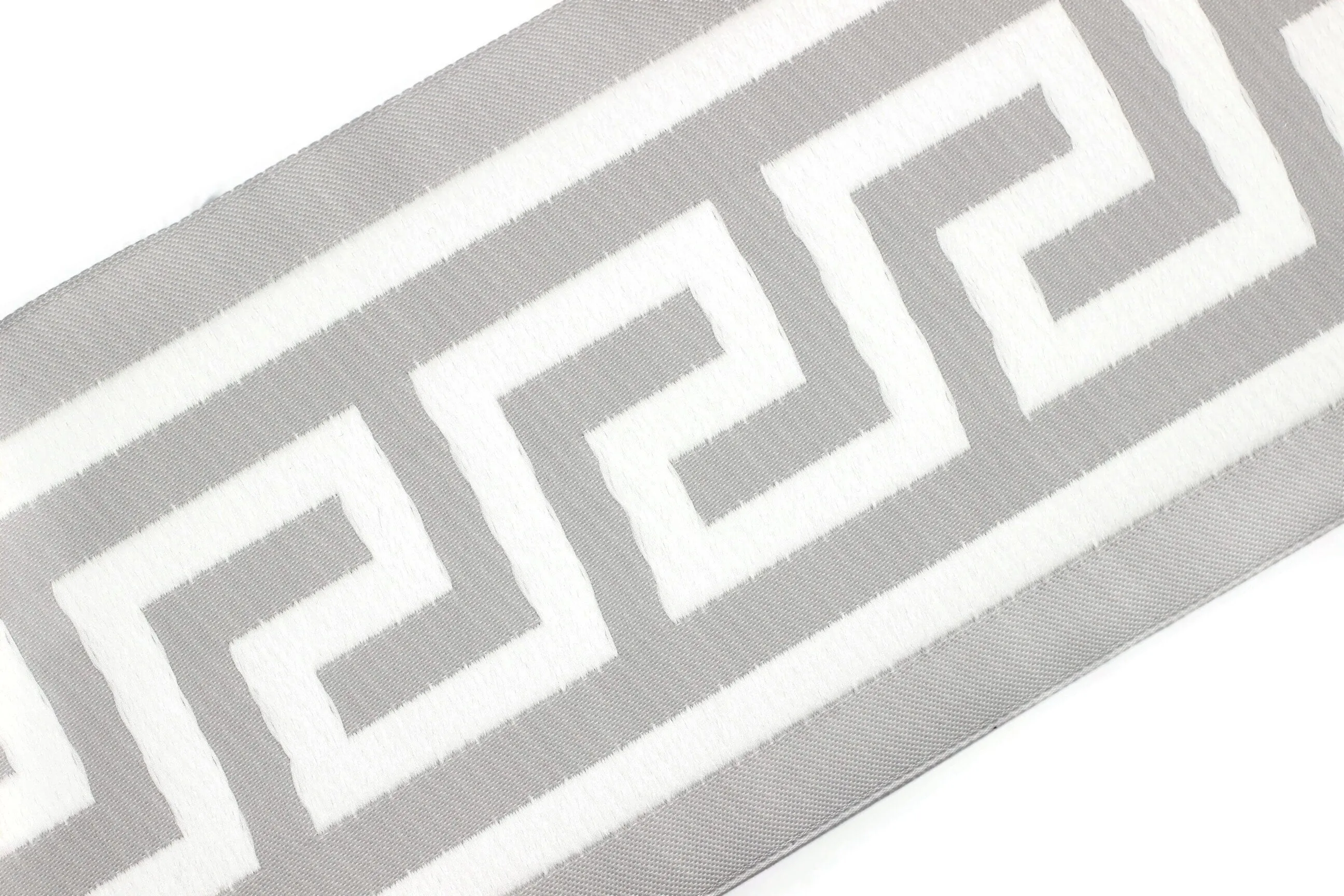 16.4 Yrd 100mm White & Grey Greek Key Ribbons (3.93 inc, Meander Jacquard Trim, Drapery Trim Tape, Curtain Making Upholstery Fabric 197 V1