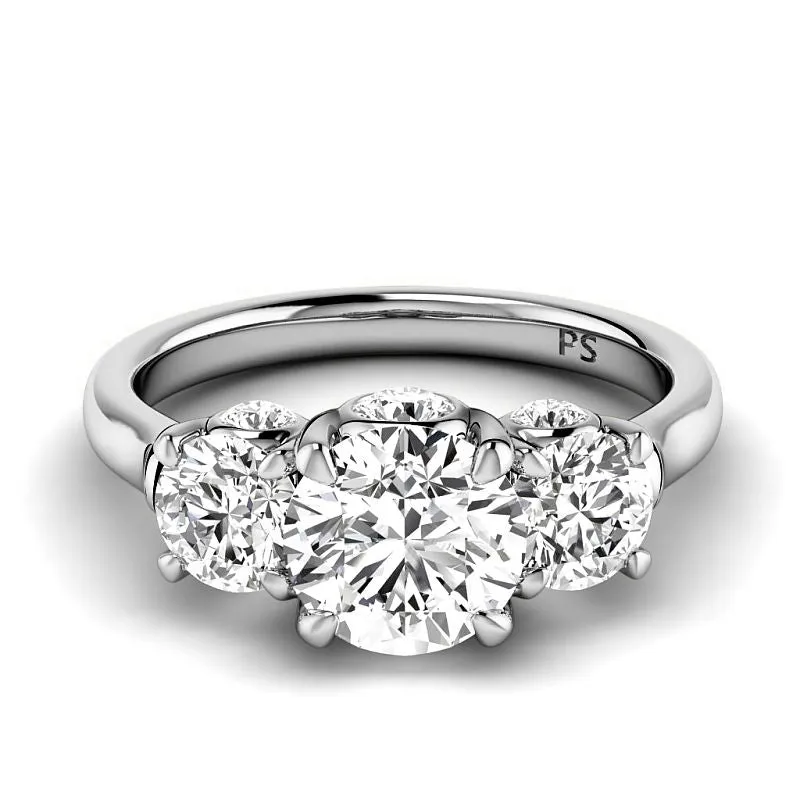 1.65-4.15 CT Round Cut Lab Grown Diamonds - Three Stone Ring